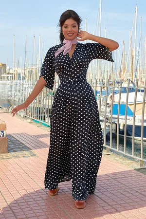 Miss Candyfloss Shalva Lee polka dot jumpsuit in marineblauw
