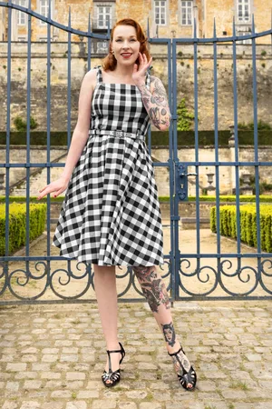 Banned Retro June Gingham swing jurk in zwart en wit
