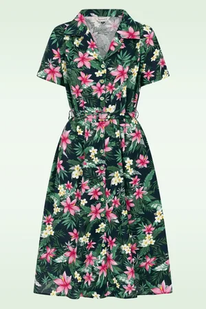 Banned Retro Kate Tropical Button jurk in navy