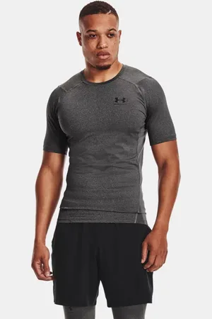 Under Armour HeatGear®-shirt voor heren met korte mouwen Carbon Heather / Zwart 3XL