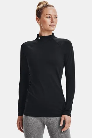 Under Armour Damestop ColdGear® met opstaande kraag en lange mouwen Zwart / Wit L