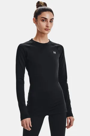 Under Armour Damesshirt ColdGear® met ronde hals Zwart / Wit L