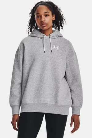 Under Armour Dameshoodie Icon Fleece Oversized Mod Grijs Light Heather / Wit L