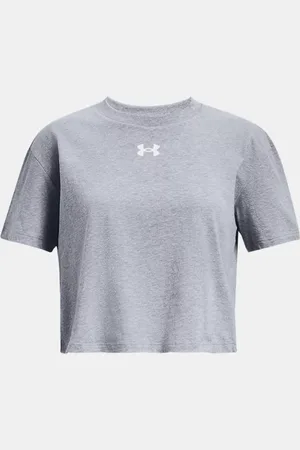 Under Armour Meisjesshirt Crop Logo met korte mouwen Staal Light Heather / Wit YMD (137 - 149 cm)
