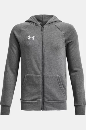 Under Armour Jongenshoodie Rival Fleece met volledige rits Castlerock Light Heather / Wit YLG (149 - 160 cm)