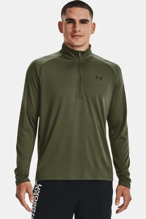 Under Armour Tech™-shirt voor heren met korte rits en lange mouwen Marine OD Groente / Zwart 3XL