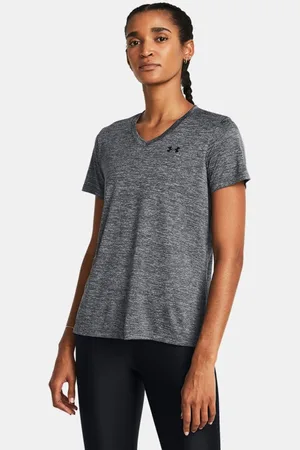 Under Armour Damesshirt Tech™ Twist V-Neck met korte mouwen Castlerock / Staal / Zwart L