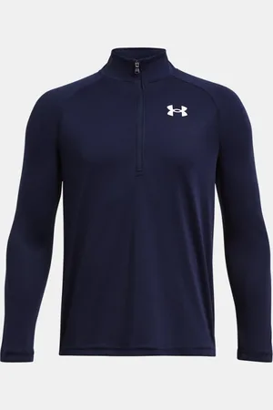 Under Armour Jongensshirt Tech™ 2.0 met korte rits en lange mouwen Midnight Marineblauw / Wit YLG (149 - 160 cm)