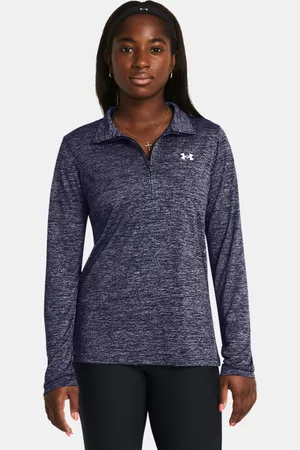 Under Armour Damesshirt Tech™ Twist met korte rits Midnight Marineblauw / Wit L