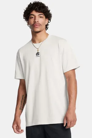 Under Armour T-shirt voor heren Curry Logo Heavyweight Wit Clay / Zwart L