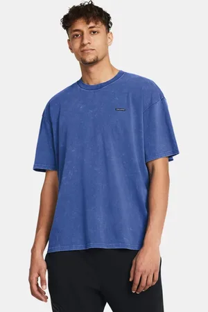Under Armour T-shirt voor heren Heavyweight Oversized Logo Wash met korte mouwen Tech Blauw / Wit L