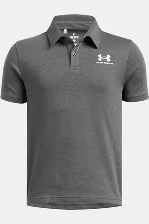 Under Armour Jongenspolo Icon Castlerock Light Heather / Wit YLG (149 - 160 cm)