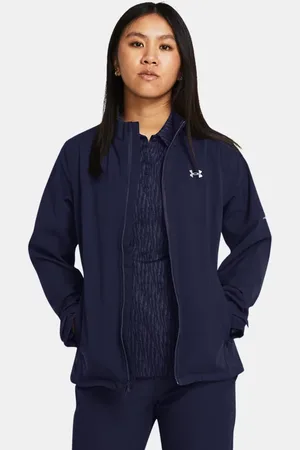 Under Armour Damesregenjack Drive Midnight Marineblauw / Metalen Zilver L