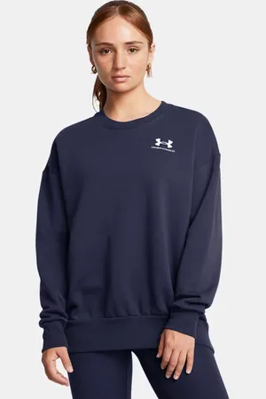 Under Armour Damesshirt Icon Fleece Oversized met ronde hals Midnight Marineblauw / Wit XL