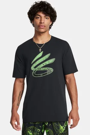 Under Armour T-shirt voor heren Curry Logo Trend Zwart / Zwart / Hyper Groente L