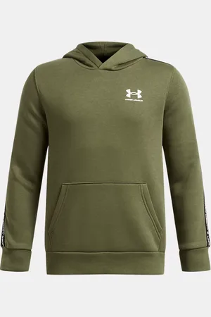 Under Armour Jongenshoodie Icon Fleece Taping Marine OD Groente / Wit YLG (149 - 160 cm)