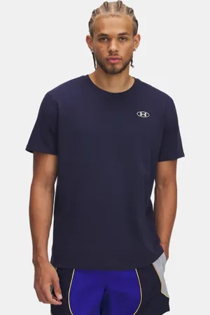 Under Armour Herenshirt Heavyweight Left Chest Patch met korte mouwen Midnight Marineblauw / Wit L