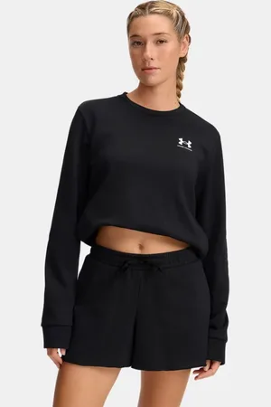 Under Armour Damestop Rival Terry met ronde hals Zwart / Wit L
