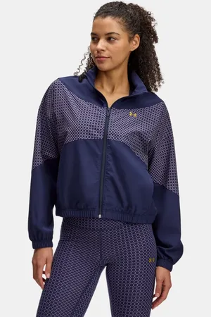 Under Armour Damesjack Rival Stretch Woven Holiday Midnight Marineblauw / Purper Prime / Metalen Goud L
