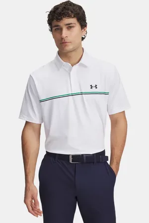 Under Armour Herenpolo Playoff 3.0 Stripe Wit / Team Kelly Groente / Midnight Marineblauw L