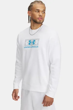 Under Armour Herentop Rival Terry met logo en ronde hals Wit / Mod Grijs / Ether Blauw L
