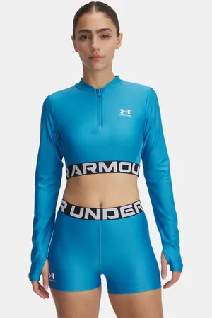 Under Armour Damesshirt HeatGear® Rib met korte rits en lange mouwen Ether Blauw / Ether Blauw / Wit L