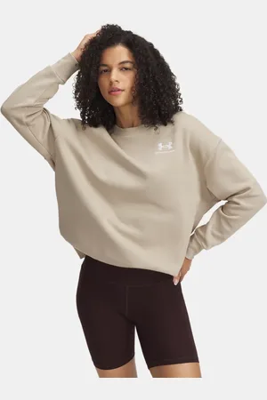 Under Armour Damesshirt Icon Fleece Oversized met ronde hals City Khaki / Wit L