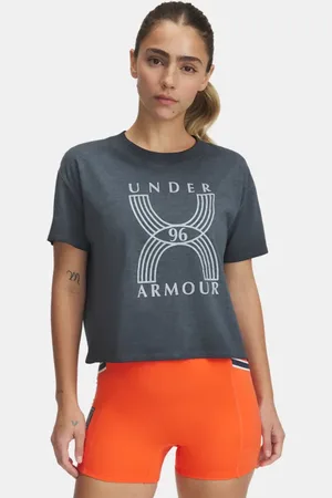 Under Armour Damestop Run 96 Graphic met korte mouwen Zwart / Wit Qrtz / Fire L