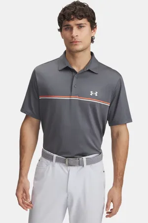 Under Armour Herenpolo Playoff 3.0 Stripe Castlerock / Fire / Summit Wit L