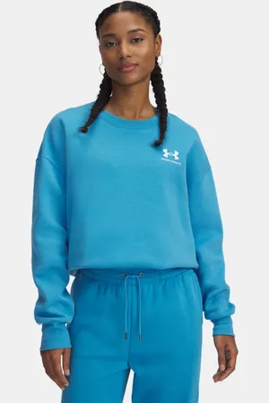 Under Armour Damesshirt Icon Fleece Oversized met ronde hals Ether Blauw / Wit L