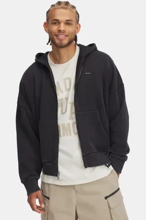Under Armour Herentop Icon Heavyweight Fleece Wash met volledige rits Zwart / Wit L