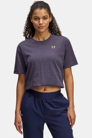 Under Armour Damestop Heavyweight Holiday met korte mouwen Midnight Marineblauw / Purper Prime / Metalen Goud L