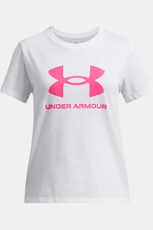 Under Armour Meisjesshirt Big Logo met korte mouwen Wit / Super Roze / Super Roze YLG (149 - 160 cm)