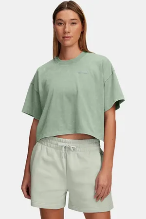 Under Armour Damestop Heavyweight Wash met korte mouwen Silica Groente / Silica Groente L