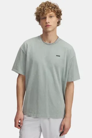 Under Armour T-shirt voor heren Heavyweight Oversized Logo Wash met korte mouwen Silica Groente / Wit 3XL