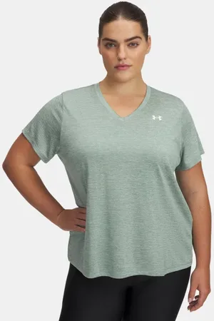 Under Armour Damesshirt Tech™ Twist V-Neck met korte mouwen Silica Groente / Wit 1X