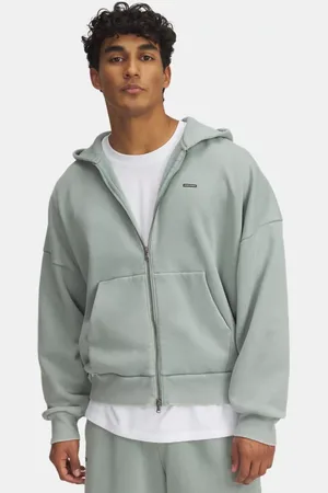 Under Armour Herentop Icon Heavyweight Fleece Wash met volledige rits Silica Groente / Wit L