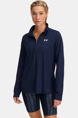 Under Armour Damesshirt Tech™ Rib met halflange rits Midnight Marineblauw / Wit L