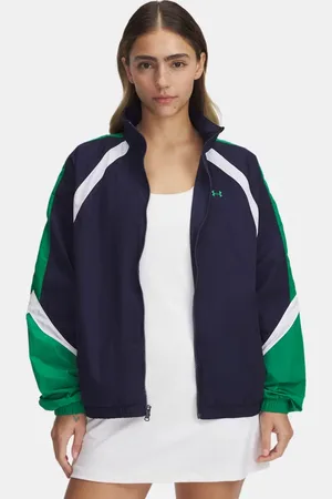 Under Armour Damestrainingsjack Icon Crinkle Midnight Marineblauw / Team Kelly Groente / Team Kelly Groente L