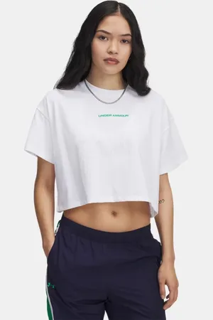 Under Armour T-shirt voor dames Varsity Mix Heavyweight Crop met korte mouwen Wit / Team Kelly Groente L