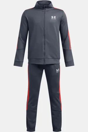 Under Armour Jongenstrainingspak Icon Knit Downpour Grijs / Fire / Wit YLG (149 - 160 cm)