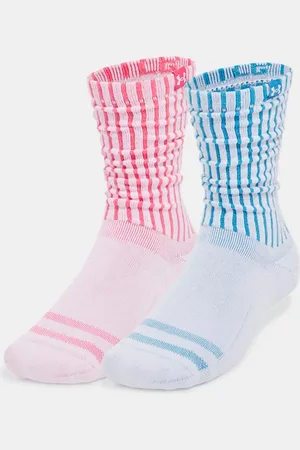 Under Armour Uniseks Sportstyle Cotton Scrunch halfhoge sokken (set van 2 paar) Ether Blauw / Super Roze / Ether Blauw L
