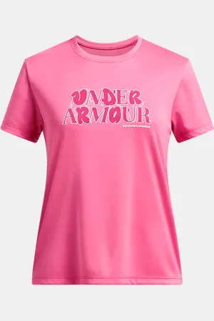 Under Armour Meisjestop Tech™ Wordmark met korte mouwen Super Roze / Shaded Fuchsia / Wit YLG (149 - 160 cm)