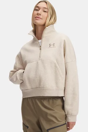 Under Armour Dameshoodie Icon Fleece Oversized met halflange rits City Khaki / City Khaki L
