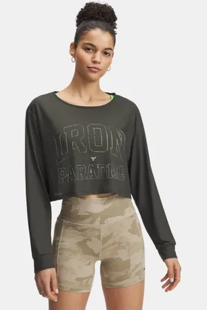 Under Armour Damestop Project Rock Iron Paradise met lange mouwen Baroque Groente / City Khaki / City Khaki L