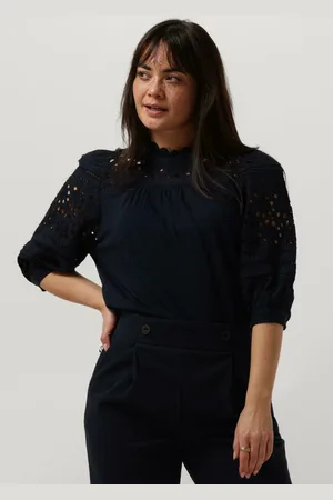 Ruby Tuesday Top Dames Salina Half Sleeves Blouse With Ruffle Neck And Embro Details