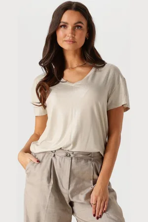Summum Woman T-Shirt Dames V-neck Top Metallic Coated Jersey
