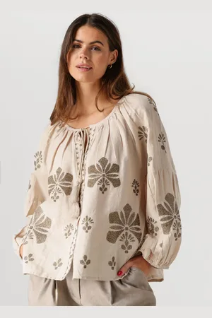 Summum Woman Blouse Dames Longsleeve Top Linen Heavy Embroidery