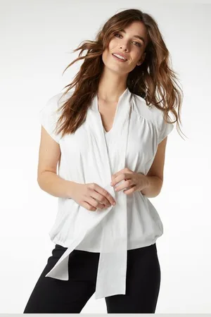 Jansen Amsterdam Rosan boxy top met katoenen striklinten off white