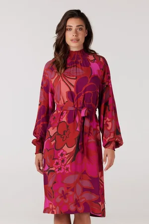 Jansen Amsterdam Wfp598 dress print with smocked turtle multi fuchsia